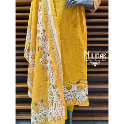 Yellow Cotton Printed Summer Suit