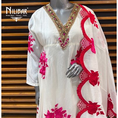 White & Red Cotton Printed Summer Suit