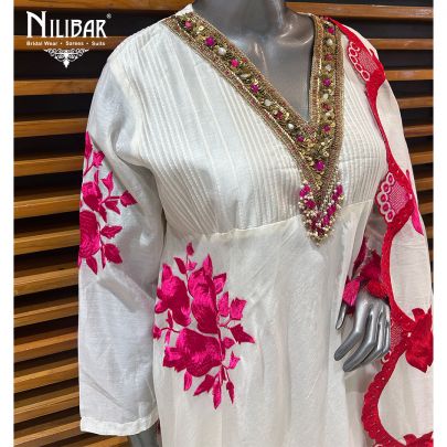 White & Red Cotton Printed Summer Suit