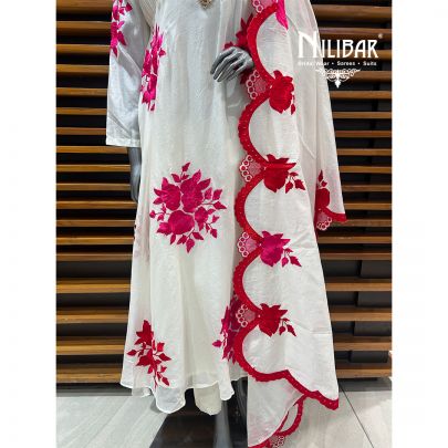 White & Red Cotton Printed Summer Suit