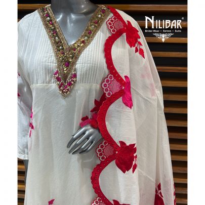 White & Red Cotton Printed Summer Suit