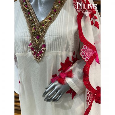 White & Red Cotton Printed Summer Suit
