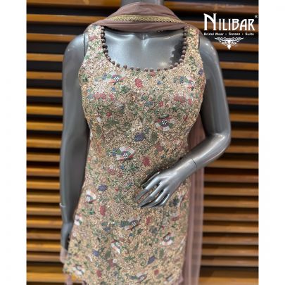 Onion Pink Crush Tissue Embroidered Shirt & Farshi Salwar Paired With Net Dupatta