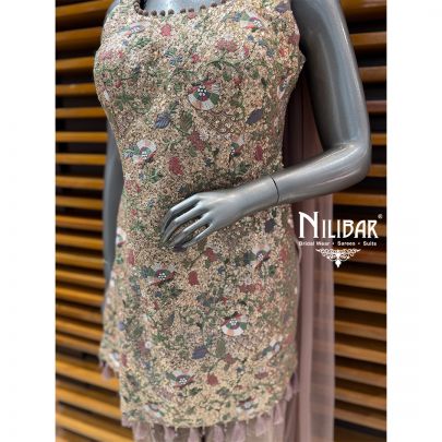 Onion Pink Crush Tissue Embroidered Shirt & Farshi Salwar Paired With Net Dupatta