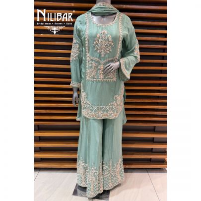 Tarquoise Chinnon Embroidered Shirt & Loose Jaffa Paired With Dupatta