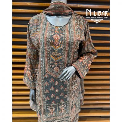 Charcoal Grey Printed Shirt & Bottom Paired With Matching Printed Dupatta