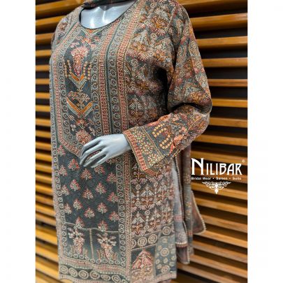 Charcoal Grey Printed Shirt & Bottom Paired With Matching Printed Dupatta