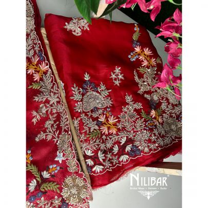 Red Organza Unstitched Suit