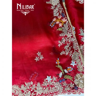 Red Organza Unstitched Suit