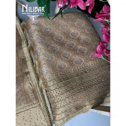 Light Peach and Gold Georgette Unstitched Suit