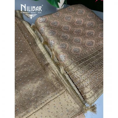 Light Peach and Gold Georgette Unstitched Suit