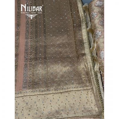 Light Peach and Gold Georgette Unstitched Suit