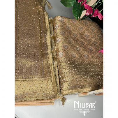 Light Peach and Gold Georgette Unstitched Suit
