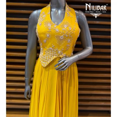 Yellow Georgette Long Dress