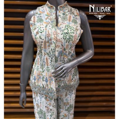 White Georgette Mid Length Top Paired Straight Pants