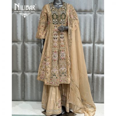 Beige Silk Short Anarkali Suit