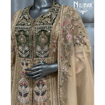 Beige Silk Short Anarkali Suit