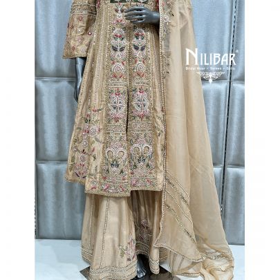 Beige Silk Short Anarkali Suit