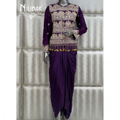 Purple Silk Dhoti Set