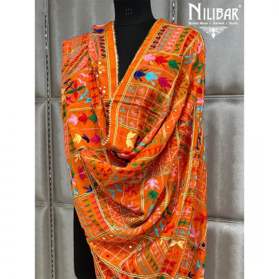Orange Chinon Phulkari Dupattas