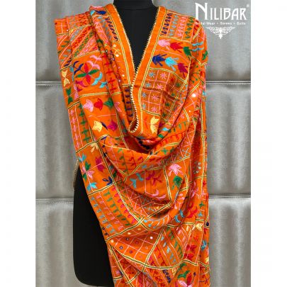 Orange Chinon Phulkari Dupattas