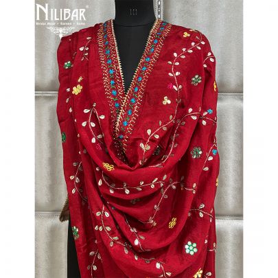 Maroon Red Chinon Phulkari Dupattas