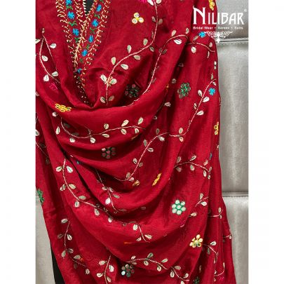 Maroon Red Chinon Phulkari Dupattas