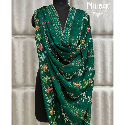 Dark Green Chinon Phulkari Dupattas