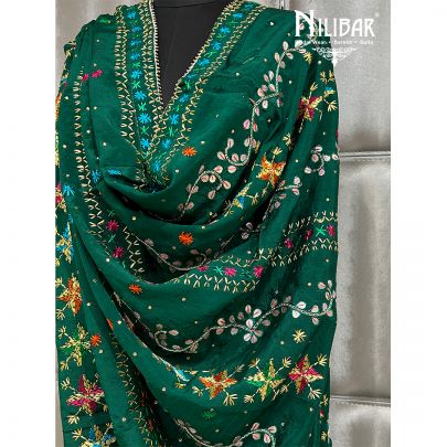 Dark Green Chinon Phulkari Dupattas