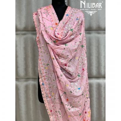 Baby Pink Chinon Phulkari Dupattas