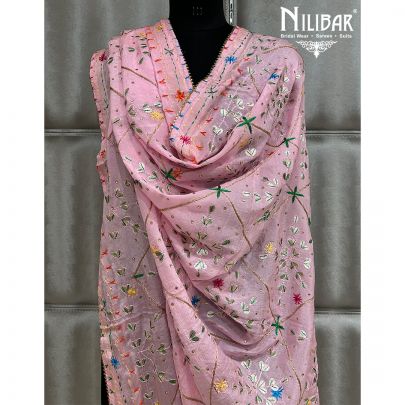 Baby Pink Chinon Phulkari Dupattas