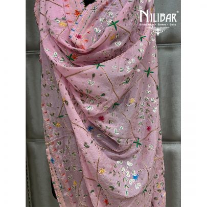 Baby Pink Chinon Phulkari Dupattas