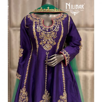 Purple & Hot Pink Silk Georgette Short Anarkali Dhoti Suit