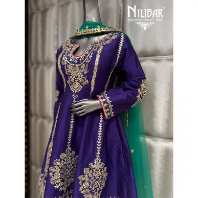 Purple & Hot Pink Silk Georgette Short Anarkali Dhoti Suit