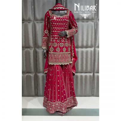 Hot Pink Silk Georgette Sharara Suit