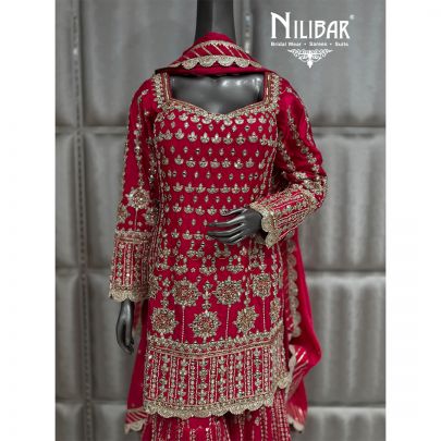 Hot Pink Silk Georgette Sharara Suit