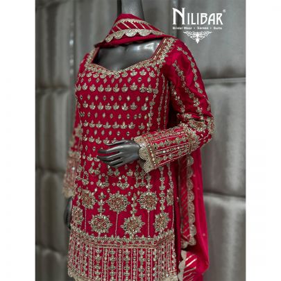 Hot Pink Silk Georgette Sharara Suit
