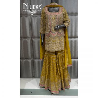 Lemon Georgette Short Sharara Suit