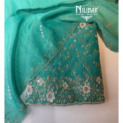 Sea Blue Embroidered Unstitched Suit