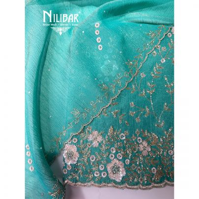 Sea Blue Embroidered Unstitched Suit