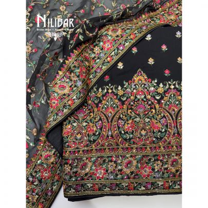 Black Georgette Embroidered Unstitched Suit