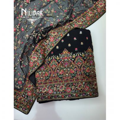 Black Georgette Embroidered Unstitched Suit