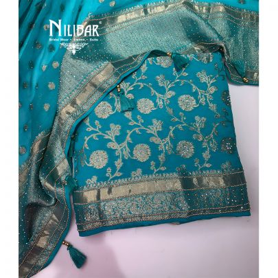 Blue Georgette Embroidered Unstitched Suit
