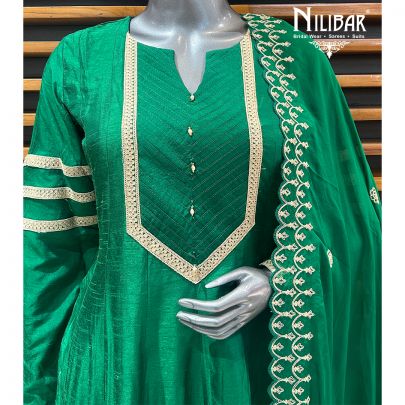 Leaf Green Silk Anarkali With Pant