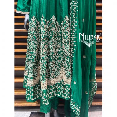 Leaf Green Silk Anarkali With Pant