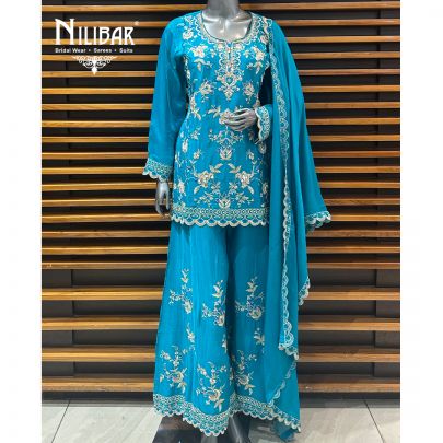 Sky Blue Silk Palazzo Suit