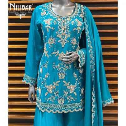 Sky Blue Silk Palazzo Suit