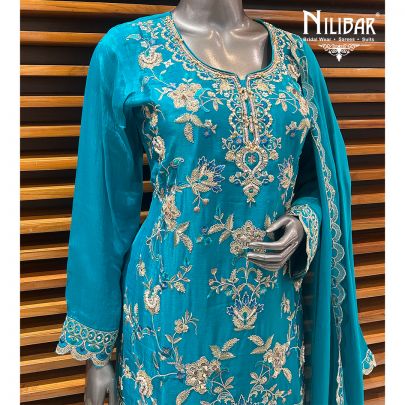 Sky Blue Silk Palazzo Suit