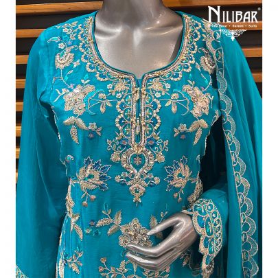 Sky Blue Silk Palazzo Suit