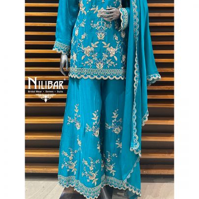 Sky Blue Silk Palazzo Suit